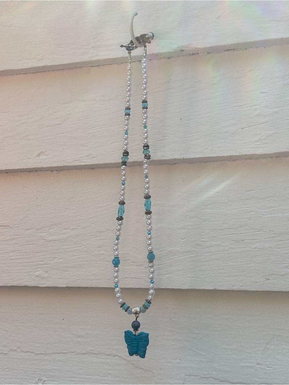 Handcrafted Artisan Turquoise Butterfly Pendant Necklace Mixed Media - Picture 14 of 14